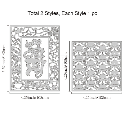 2Pcs 2 Styles Carbon Steel Cutting Dies Stencils DIY-WH0309-789-1