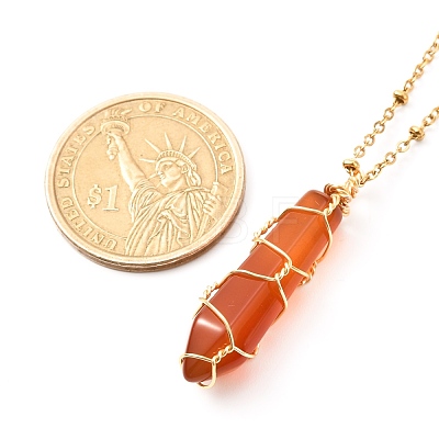 Double Pointed Natural Carnelian Pendant Necklace NJEW-JN03720-03-1