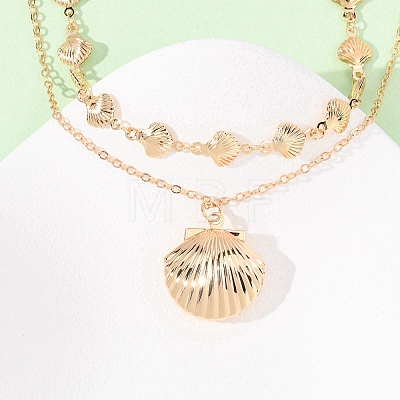 Summer Beach Alloy Shell Shape Pendant Double Layer Choker Necklaces for Women NJEW-Z116-02G-1