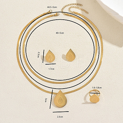 Stainless Steel Teardrop Necklace & Earrings & Ring Sets for Women EE9030-1