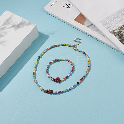 Rainbow Color Glass Beaded Bracelet & Necklace Sets SJEW-JS01269-1