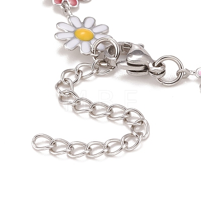 Enamel Daisy Link Chains Bracelet BJEW-P271-01P-06-1