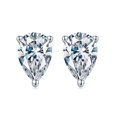 Rhodium Plated 925 Sterling Silver Micro Pave Cubic Zirconia Ear Studs for Women EJEW-P231-07P-1