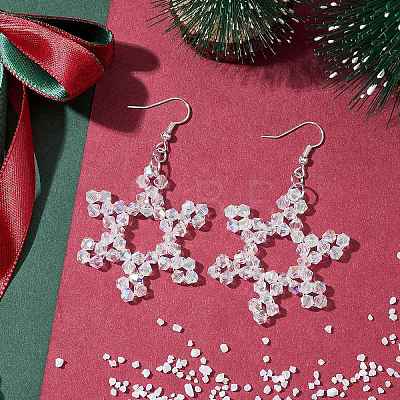 Snowflake Glass Dangle Earrings EJEW-TA00474-1