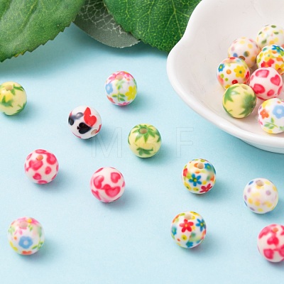 30Pcs 6 Style Opaque Printed Acrylic Beads MACR-FS0001-12-1