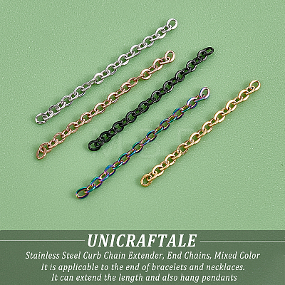 Unicraftale 100Pcs 5 Colors 304 Stainless Steel Cable Chain Extender CHS-UN0001-17B-1
