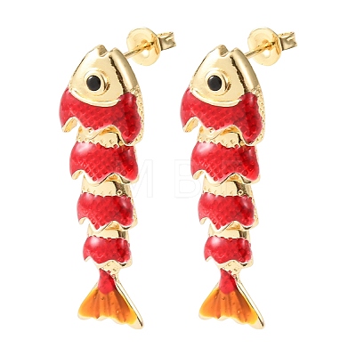 Fish Brass Micro Pave Cubic Zirconia Dangle Stud Earrings EJEW-C174-05G-04-1