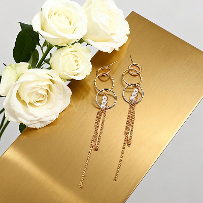 Ring Shape Iron Tassel Stud Earrings LI8396-2-1
