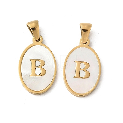 Natural Shell Oval with Initial Pendants STAS-I351-23G-B-1