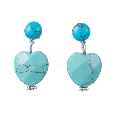 Synthetic Turquoise Heart Dangle Stud Earrings EJEW-JE06920-1