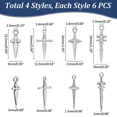 24Pcs 4 Styles 304 Stainless Steel Pendants STAS-UN0060-02-1