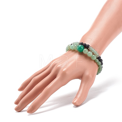 2Pcs 2 Style Natural Green Aventurine & Lava Rock Stretch Bracelets Set BJEW-JB08475-1