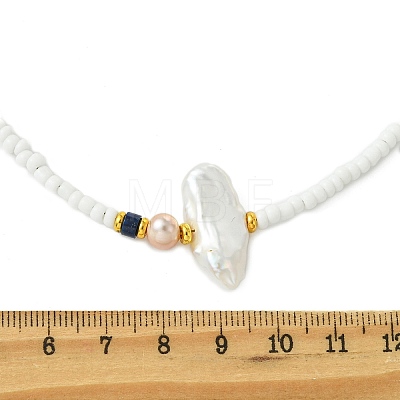 Natural Baroque Keshi Pearl Oval Glass Seed Beaded Necklaces for Women NJEW-JN06219-1