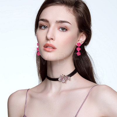 4 Pairs 4 Colors Alloy Flower Dangle Stud Earrings for Women EJEW-FI0002-99-1