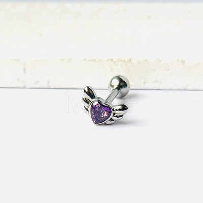 Angel Wing Heart 316L Surgical Stainless Steel Pave Cubic Zirconia Tongue Rings FS-WG901EE-09-1