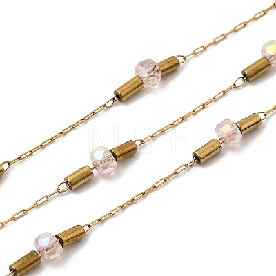 Handmade 304 Stainless Steel Chains with Faceted Rondelle Glass Beads CHS-K020-19G-1