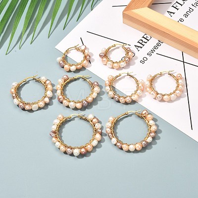 4 Pairs Vintage Natural Pearl Beads Earrings for Girl Women EJEW-JE04643-1