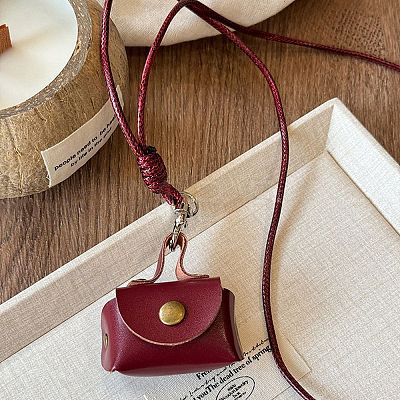 Mini PU Leather Headphone Bag Hanging Neck Pouches NJEW-G198-01C-1