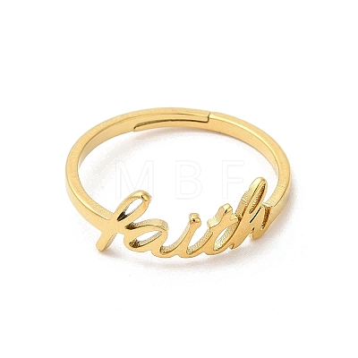 Ion Plating(IP) 304 Stainless Steel Word Faith Adjustable Ring RJEW-L107-029G-1