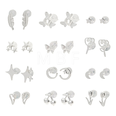 2 Pairs Alloy Stud Earrings for Women EJEW-FS0001-27A-1
