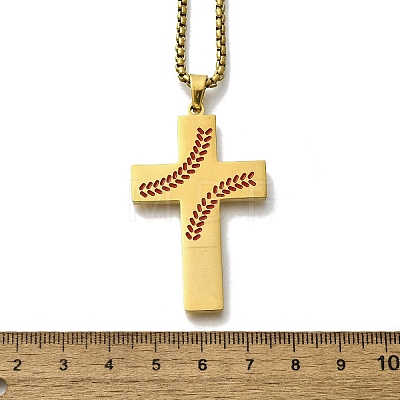 201 Stainless Steel Wheat Cross Pendant Box Chain Necklaces for Women Men NJEW-B124-01G-1