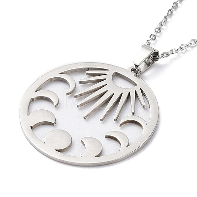 201 Stainless Steel Sun with Moon Phase Pendant Necklace with Cable Chains NJEW-Q317-04P-1