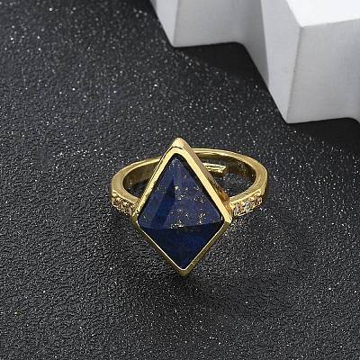 Rhombus Natural Lapis Lazuli Finger Rings RJEW-B113-01G-02-1