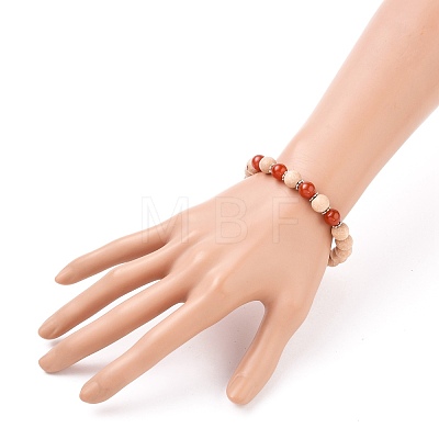 Round Natural Red Agate/Carnelian Beaded Stretch Bracelets BJEW-JB05607-04-1
