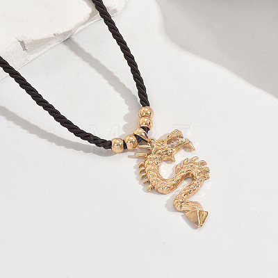Alloy Dragon Pendant Twisted Round Black Waxed Cord Necklaces for Women Men WG93199-01-1
