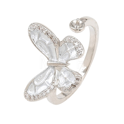 Butterfly Brass Micro Pave Cubic Zirconia & Enamel Cuff Ring Settings KK-CBAC351-05G-1