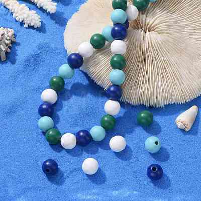 160 Pcs 4 Colors Summer Ocean Marine Style Painted Natural Wood Round Beads WOOD-LS0001-01G-1