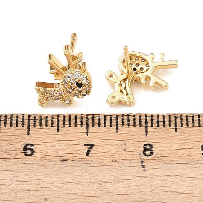 Brass Micro Pave Clear Cubic Zirconia Deer Stud Earrings EJEW-F400-27A-G-1