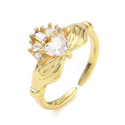 Brass Pave Cubic Zirconia Cuff Open Rings RJEW-H268-02G-1