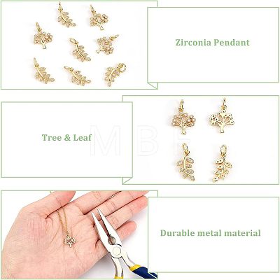 SUPERFINDINGS 12Pcs 2 Style  Brass Micro Pave Clear Cubic Zirconia Pendant KK-FH0004-15-1