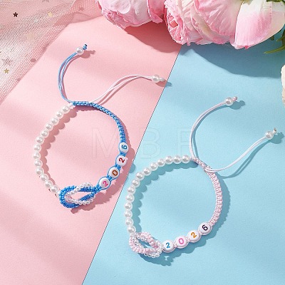 2Pcs ABS Plastic Imitation Pearl Beads Braided Bead Bracelets for Women BJEW-JB13062-1