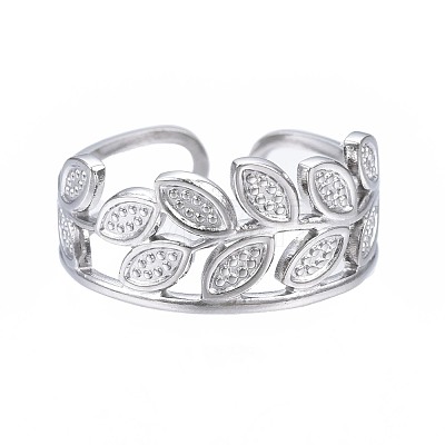 Non-Tarnish 304 Stainless Steel Leaf Wrap Open Cuff Ring RJEW-T023-49P-1