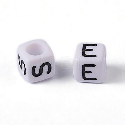 Mixed Letters White Letter Acrylic Cube Beads X-PL37C9308-1