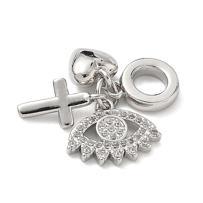 Brass Micro Pave Clear Cubic Zirconia European Dangle Charms KK-D502-13A-P-1