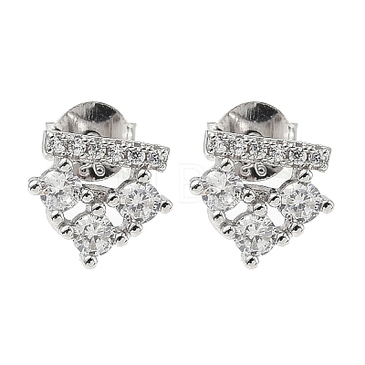 925 Sterling Silver Clear Cubic Zirconia Stud Earrings EJEW-Q032-01C-P-1
