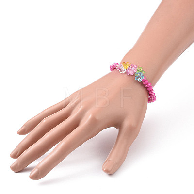 8Pcs 8 Color Opaque Acrylic Faceted Rondelle & Flower Beaded Stretch Bracelets BJEW-JB09100-1
