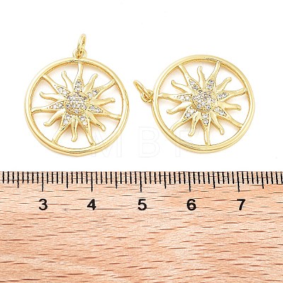 Sun Rack Plating Brass Micro Pave Clear Cubic Zirconia Pendants KK-NH0001-06A-G-1