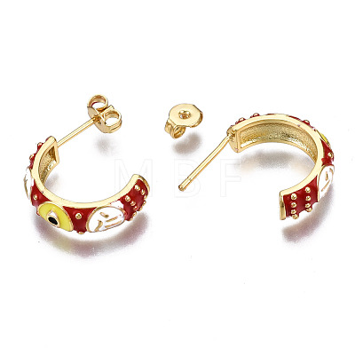 Brass Enamel Half Hoop Earrings EJEW-T014-49G-02-NF-1