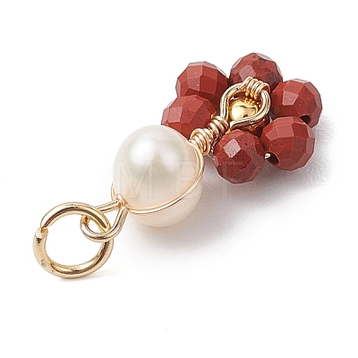 12Pcs 12 Styles Natural Mixed Gemstone Faceted Round Coppwer Wire Wrapped Pendants PALLOY-JF02911-1