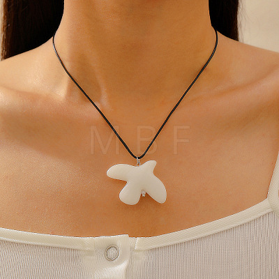 Porcelain White Peace Pigeon Pendant Waxed Cord Necklaces FS-WG0A779-01-1