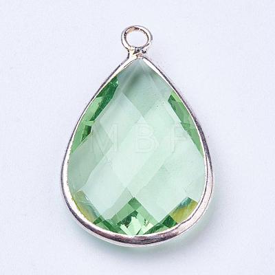 Silver Color Plated Brass Glass Teardrop Pendants GLAA-M006-A-01S-1