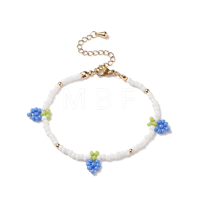 Glass Seed Braided Grape Charms Bracelet for Women BJEW-TA00140-03-1