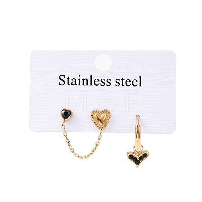 304 Stainless Steel Heart Stud Earring & Hoop Earring Sets EJEW-K268-93G-01-2-1