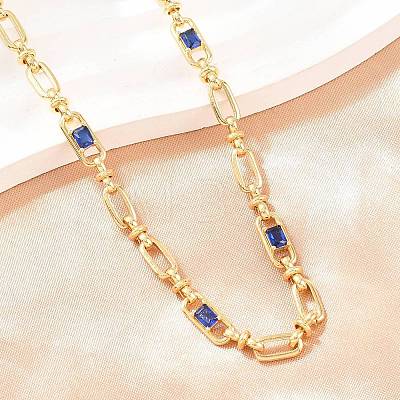 5MM Brass Pave Cubic Zirconia Oval Link Chain Necklaces NJEW-D324-01G-03-1