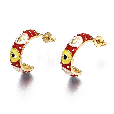 Brass Enamel Half Hoop Earrings EJEW-T014-49G-02-NF-1