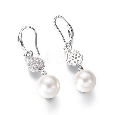 Shell Pearl Dangle Earrings EJEW-G263-12-1
